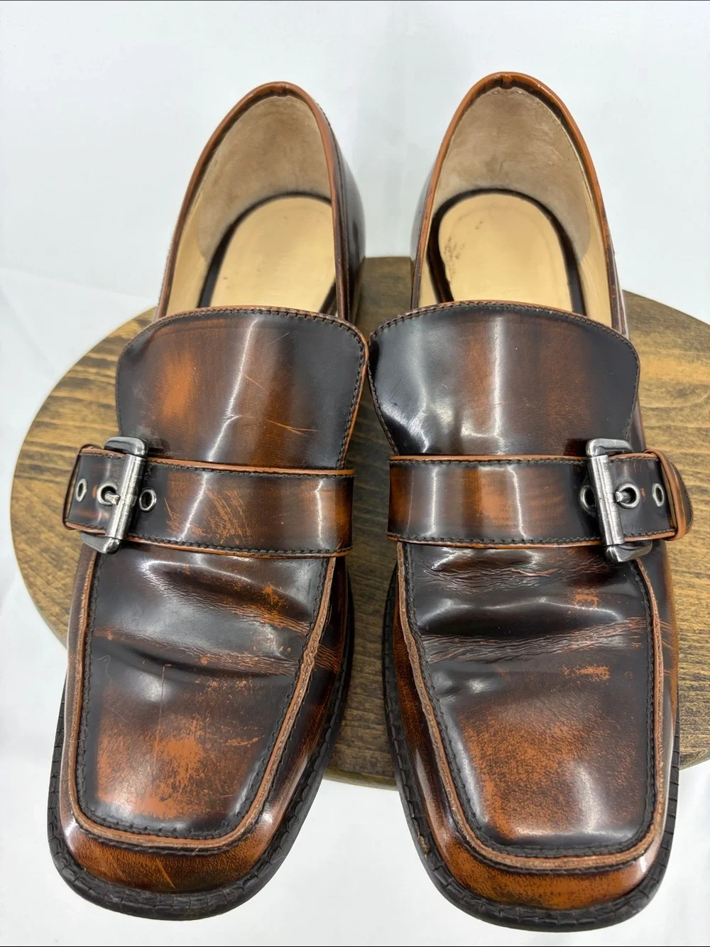 M.Gemi Womens Leather Made in Italy Heeled Loafers w/ Buckle, sz 38